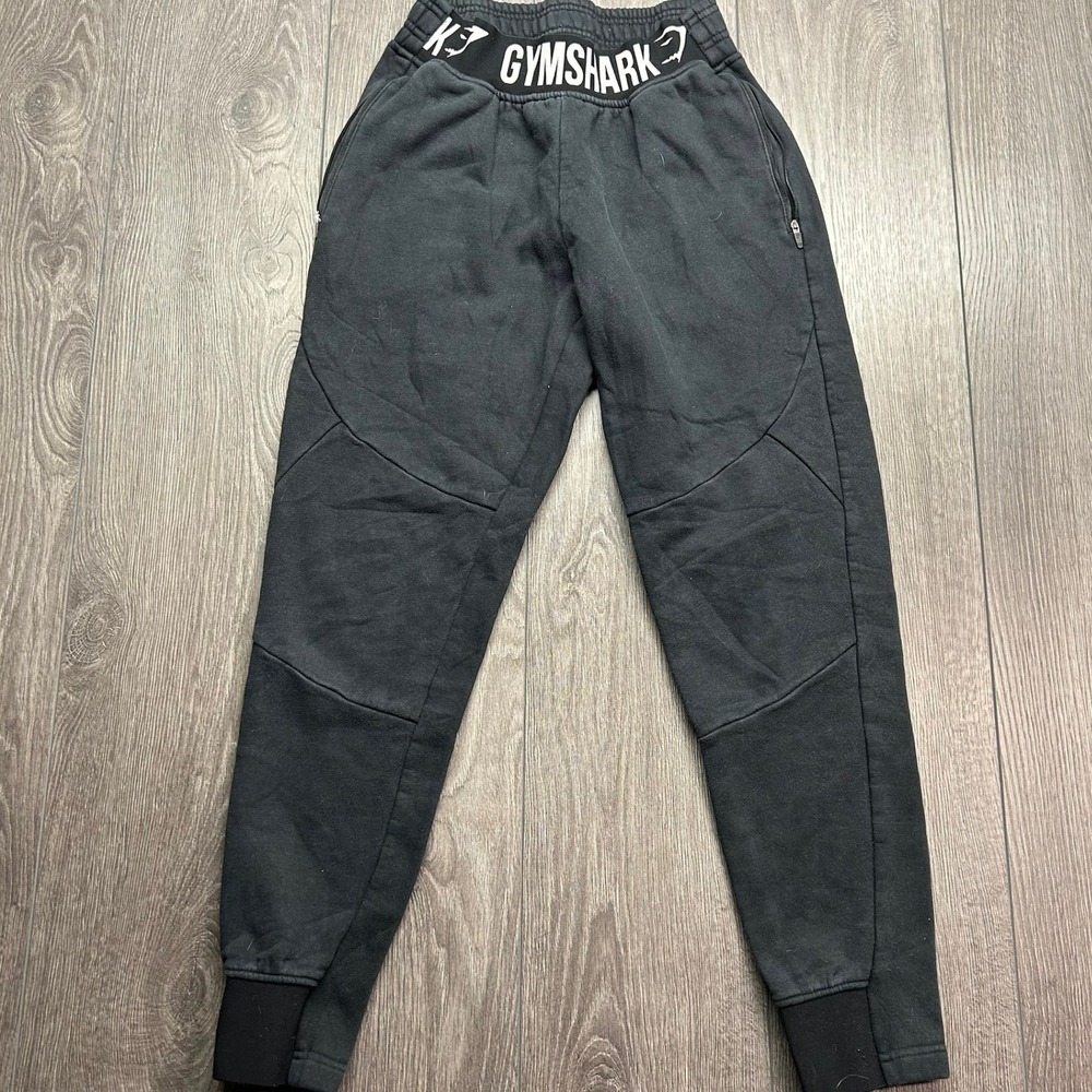Gymshark Womens Black Logo Waistband Joggers XS Zipper Pockets Yoga Gym